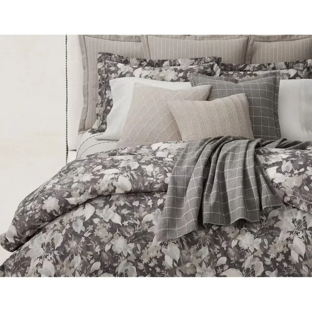 Ralph Lauren Avery Duvet Cover Full /Queen Gray Chrysanthemum Floral NEW